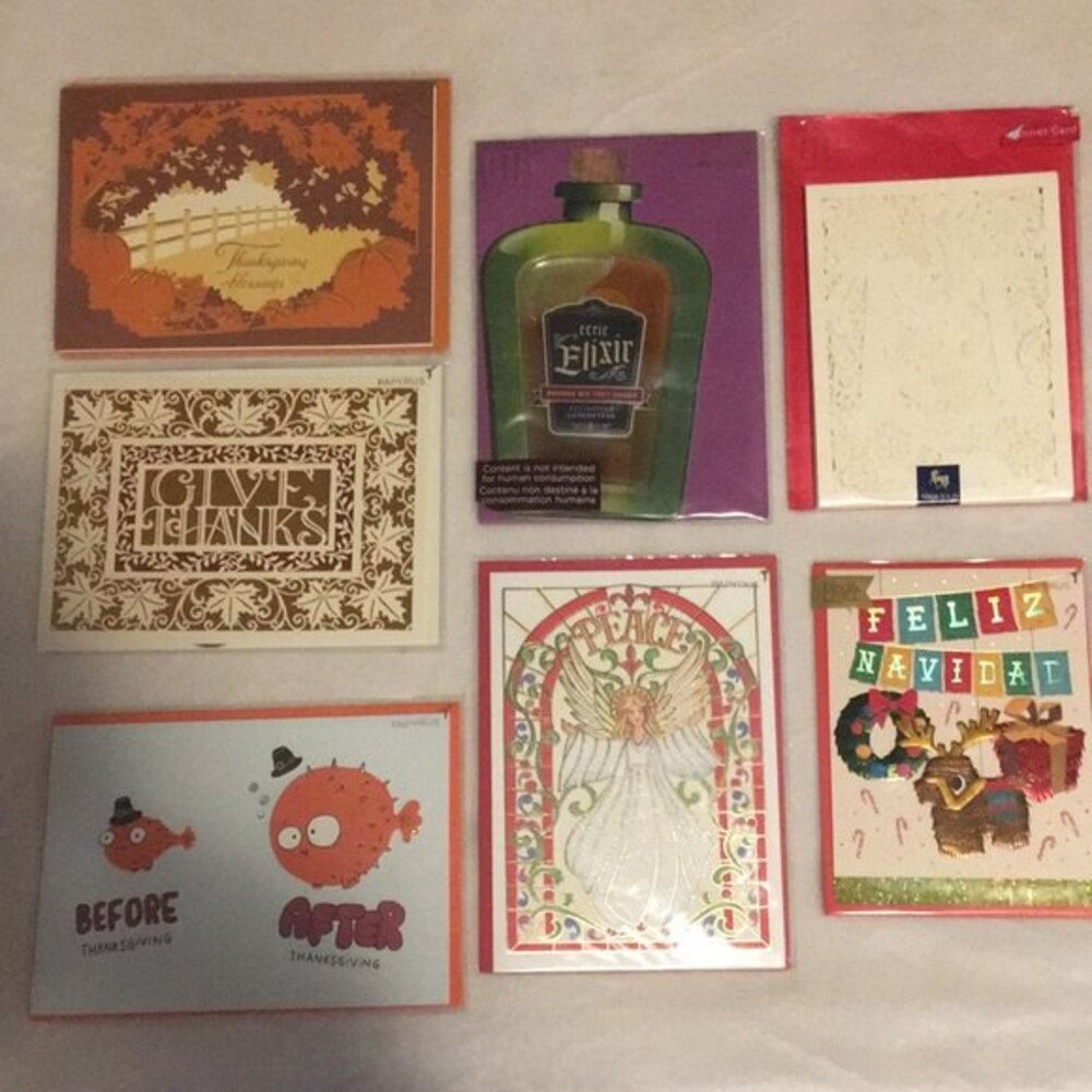 Papyrus Cards Holiday Bundle 7x Thanksgiving Christmas Feliz Navidad Halloween
